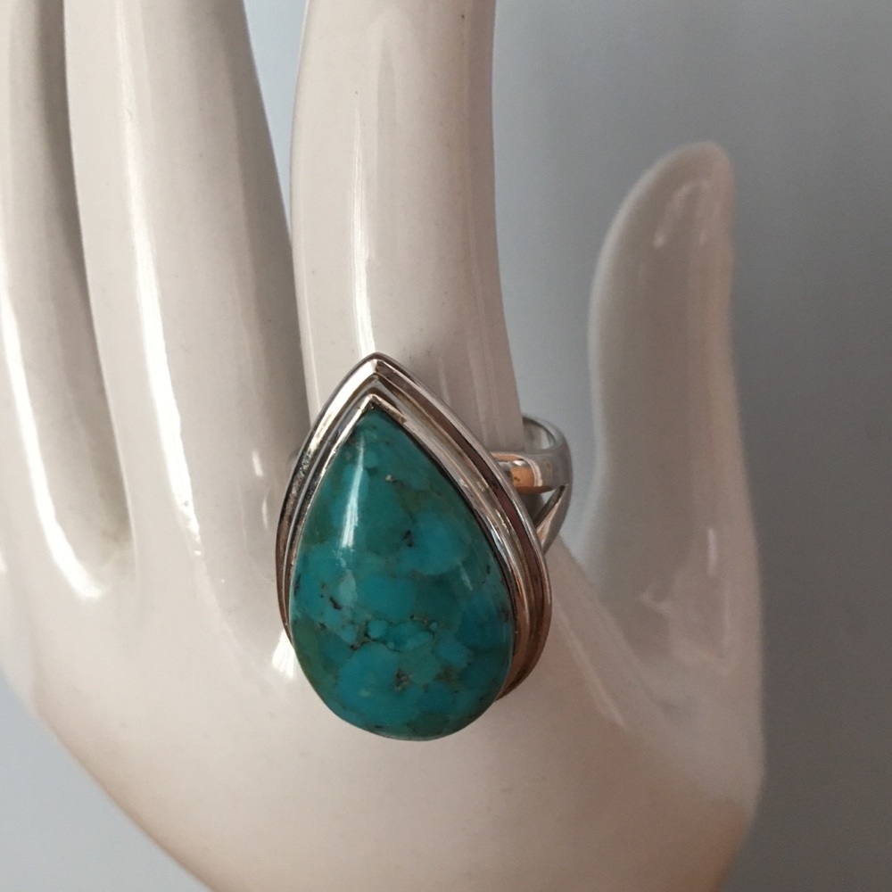 Pear Cut Turquoise Ring Size 7